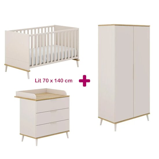 Yuny by Paidi Chambre bébé complète Hazel : lit 70x140, commode, armoire   Yuny by Paidi Chambre bébé complète Hazel : lit 70x140, commode, armoire