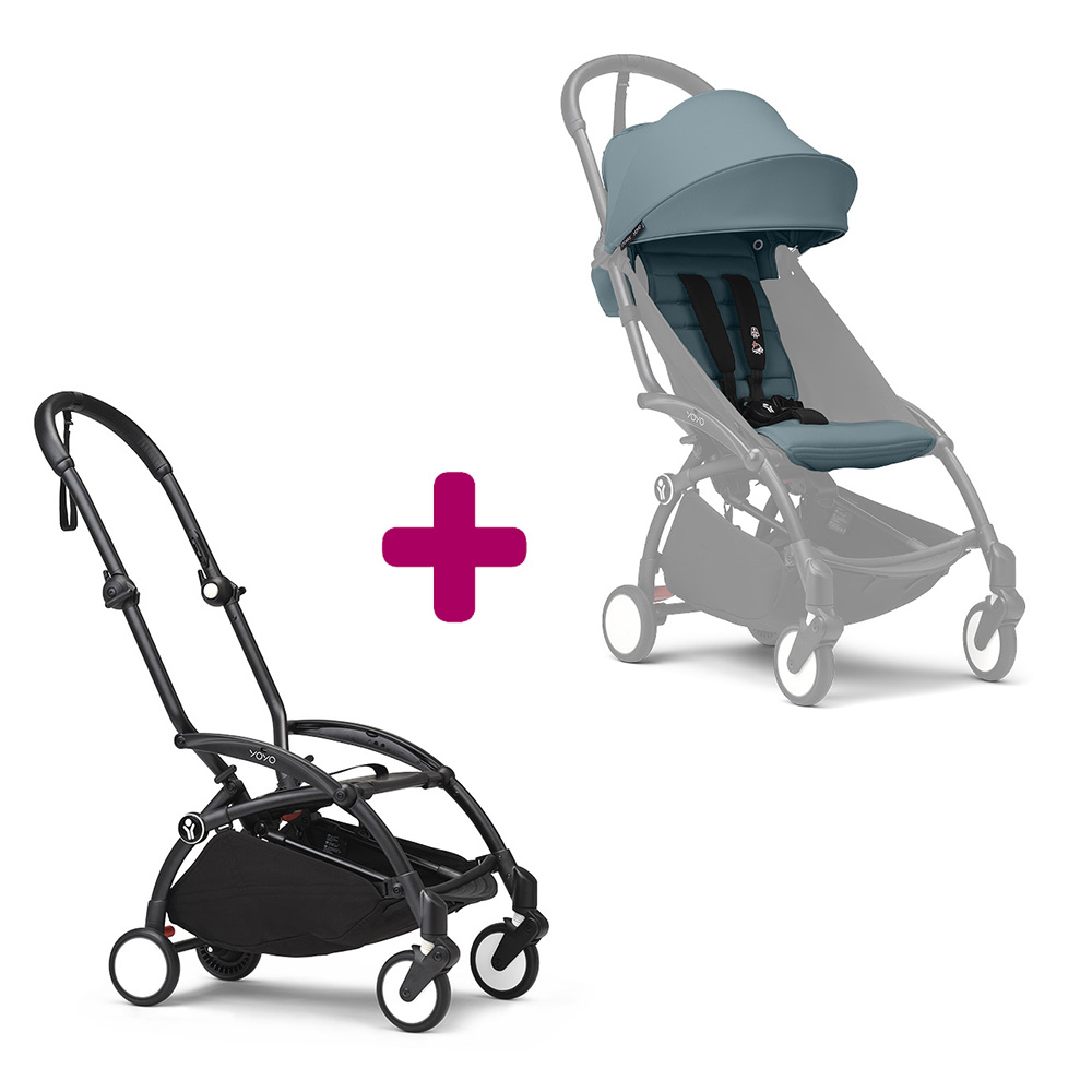 Stokke - Pack chassis poussette YOYO³ Noir + pack 6+ YOYO³ Aqua  Stokke