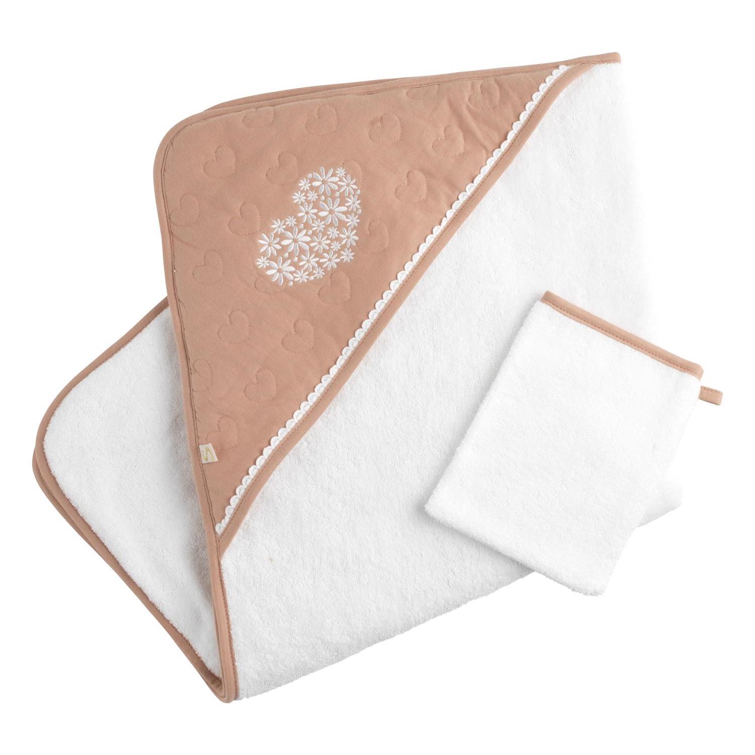 Cape de bain Plus Gant Petit Coeur ROSE Sauthon