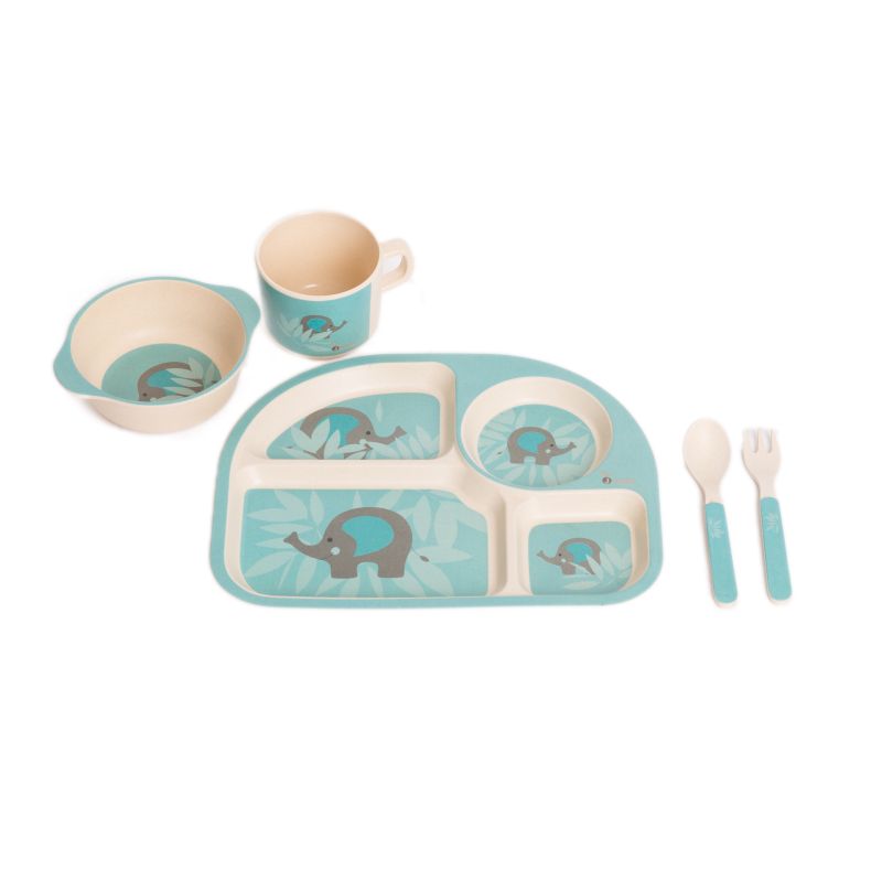 B-Set Repas Écologique en Maïs Éléphant BLEU Bo Jungle