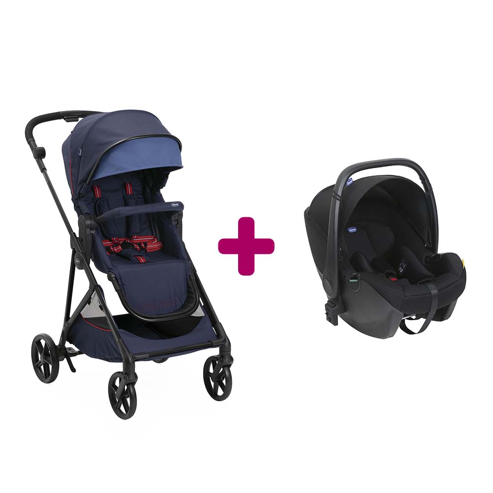 Chicco - Pack poussette Duo Seety Oxford blue + coque Kory Essential black  Chicco