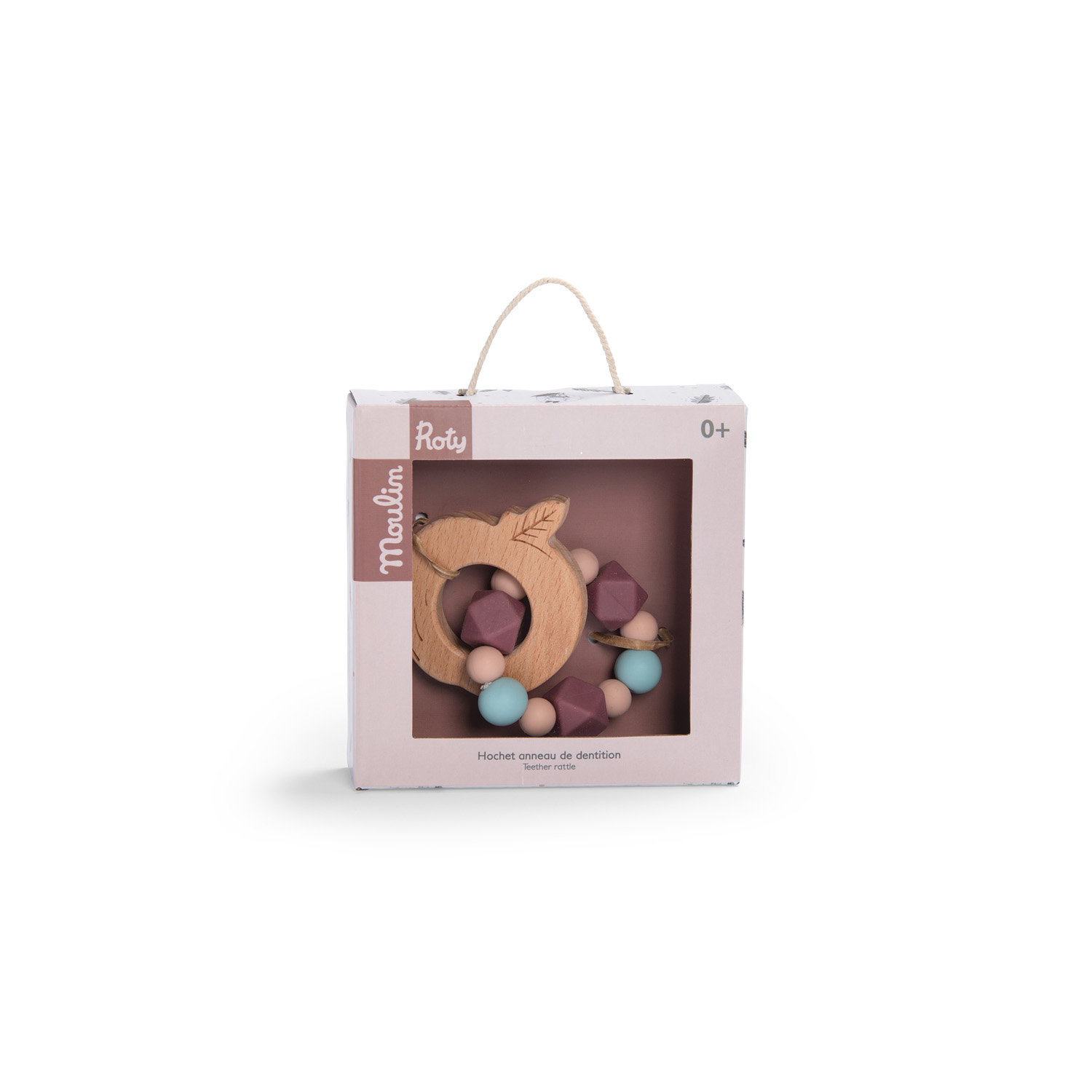 MOULIN ROTY - Hochet anneau de dentition bois et silicone pomme MULTICOLORE Moulin Roty