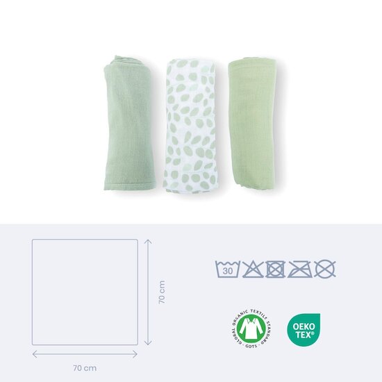 Doomoo Lot de 3 langes gaze de coton Lovely Mini green leaves 