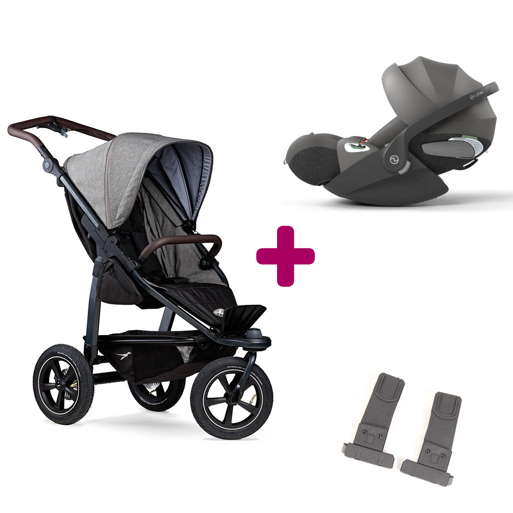 TFK - Pack Poussette Duo Mono 2 version sport Premium Grey + adaptateurs coque + coque Cloud T i-size Mirage Grey  TFK
