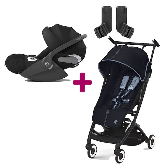 Cybex Pack Poussette duo Libelle Ocean Blue + Coque Cloud T i-Size Sepia Black + adaptateurs coque  