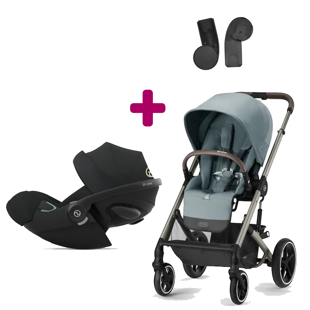 Cybex - Pack Poussette Duo Balios S Lux châssis Silver sky blue + adaptateurs + Coque Cloud G iSize Tissu Plus Moon Black  Cybex