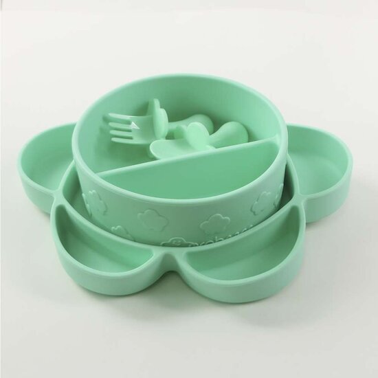 Grabease Coffret repas 4 pièces en silicone avec ventouse Vert Clair 6 mois +