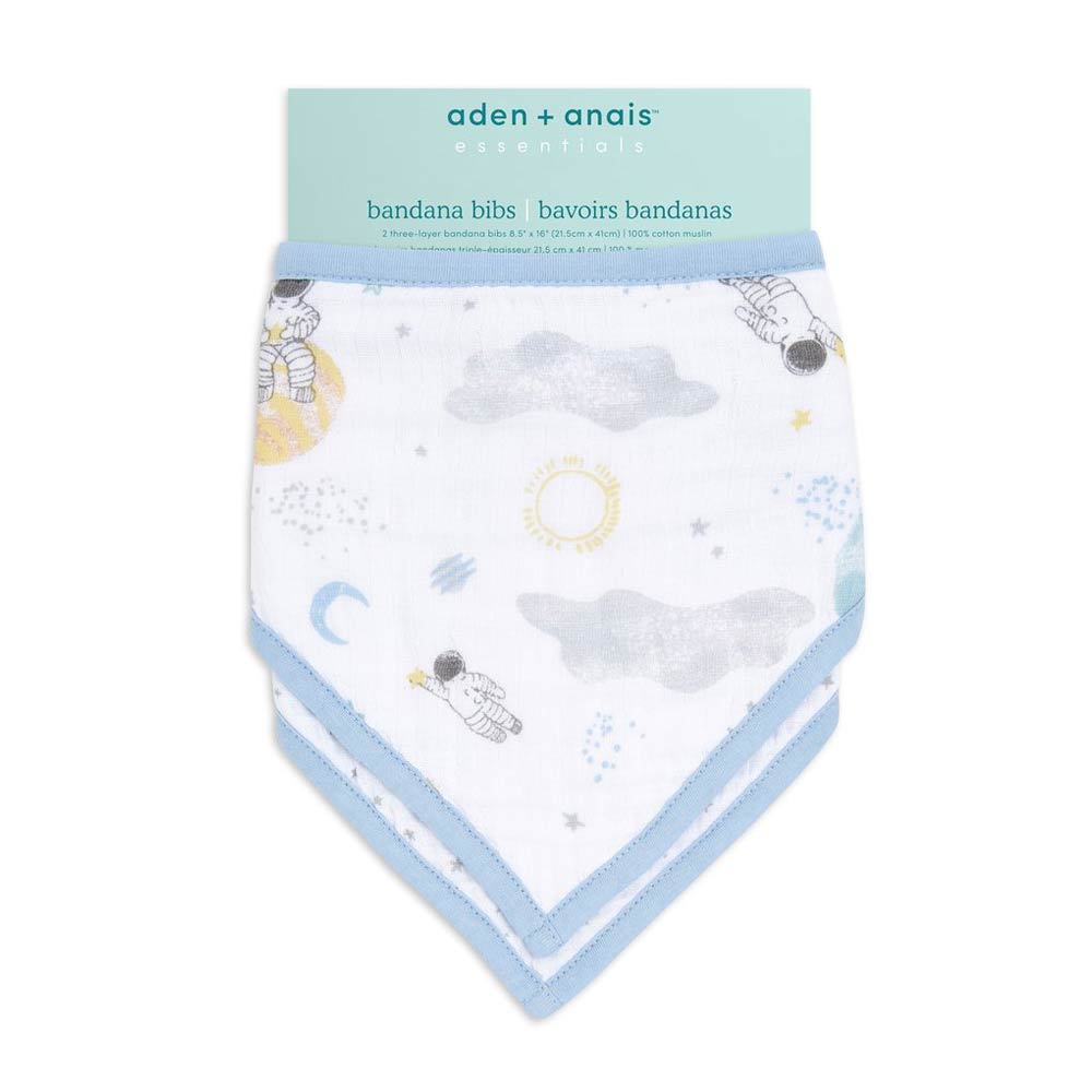 Lot de 2 bavoirs bandanas en mousseline de coton Essentials BLEU Aden et Anais