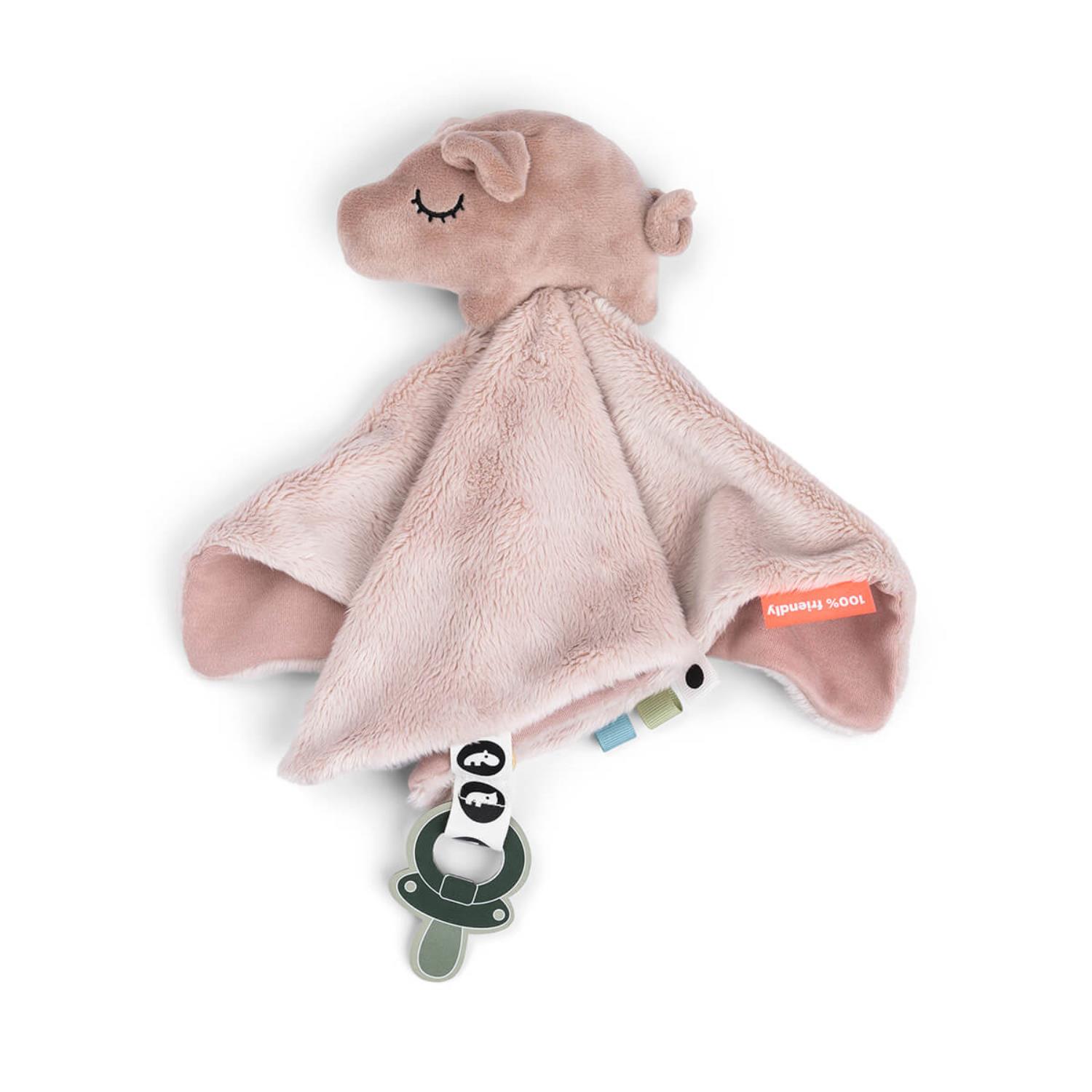 Doudou plat attache-sucette Pigee ROSE Done by Deer
