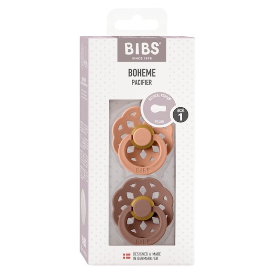 BIBS Tétines Boheme 2 Pack Caoutchouc naturel Peach/Woodchuck 0-6 mois