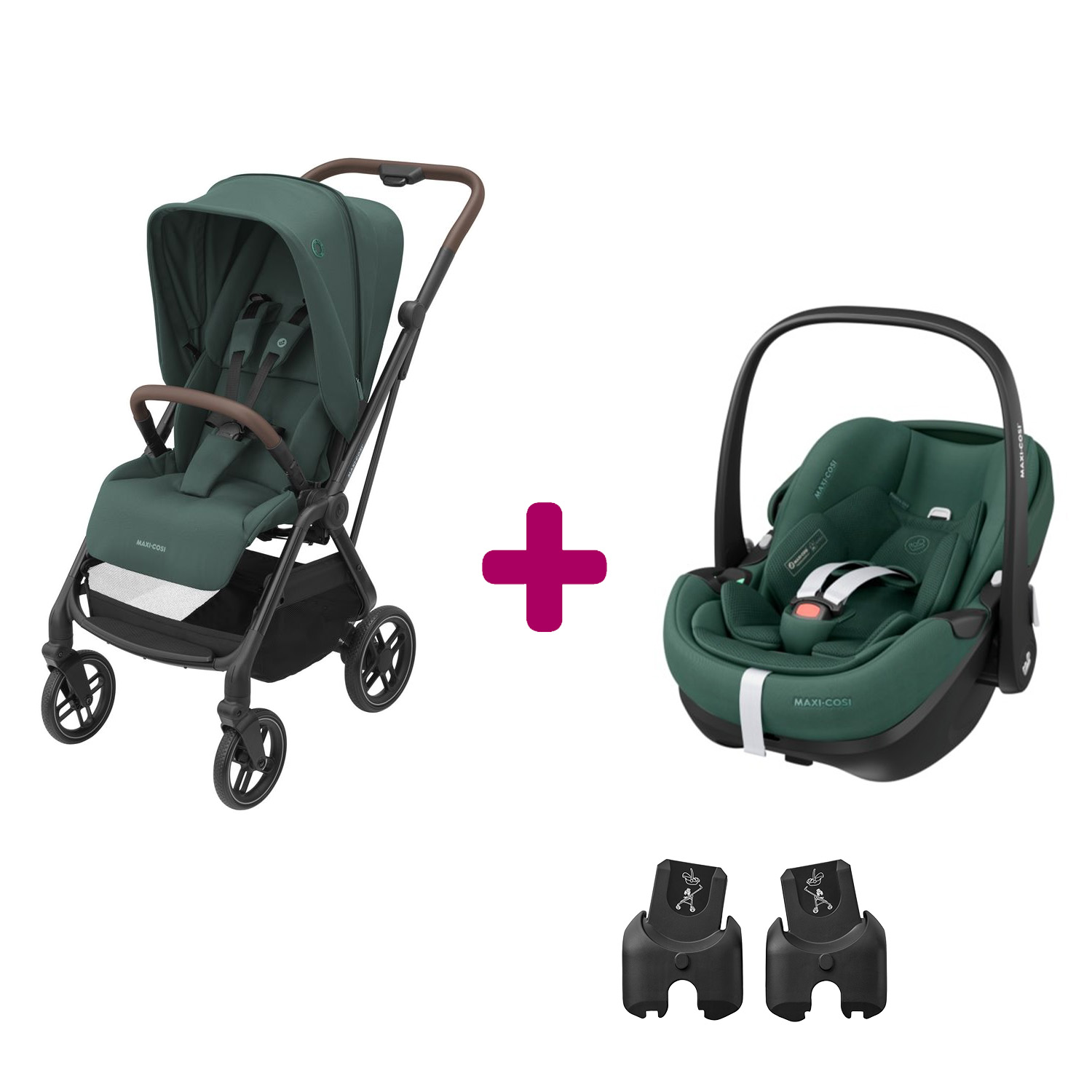 MAXI COSI - Pack poussette duo Léona 2  + pebble 360 pro 2 essential green  Maxi Cosi