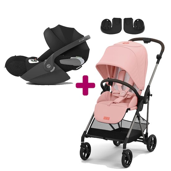 Cybex Pack poussette duo Melio 3 Hibiscus Red + Coque Cloud T i-Size Sepia Black + adaptateurs coque  