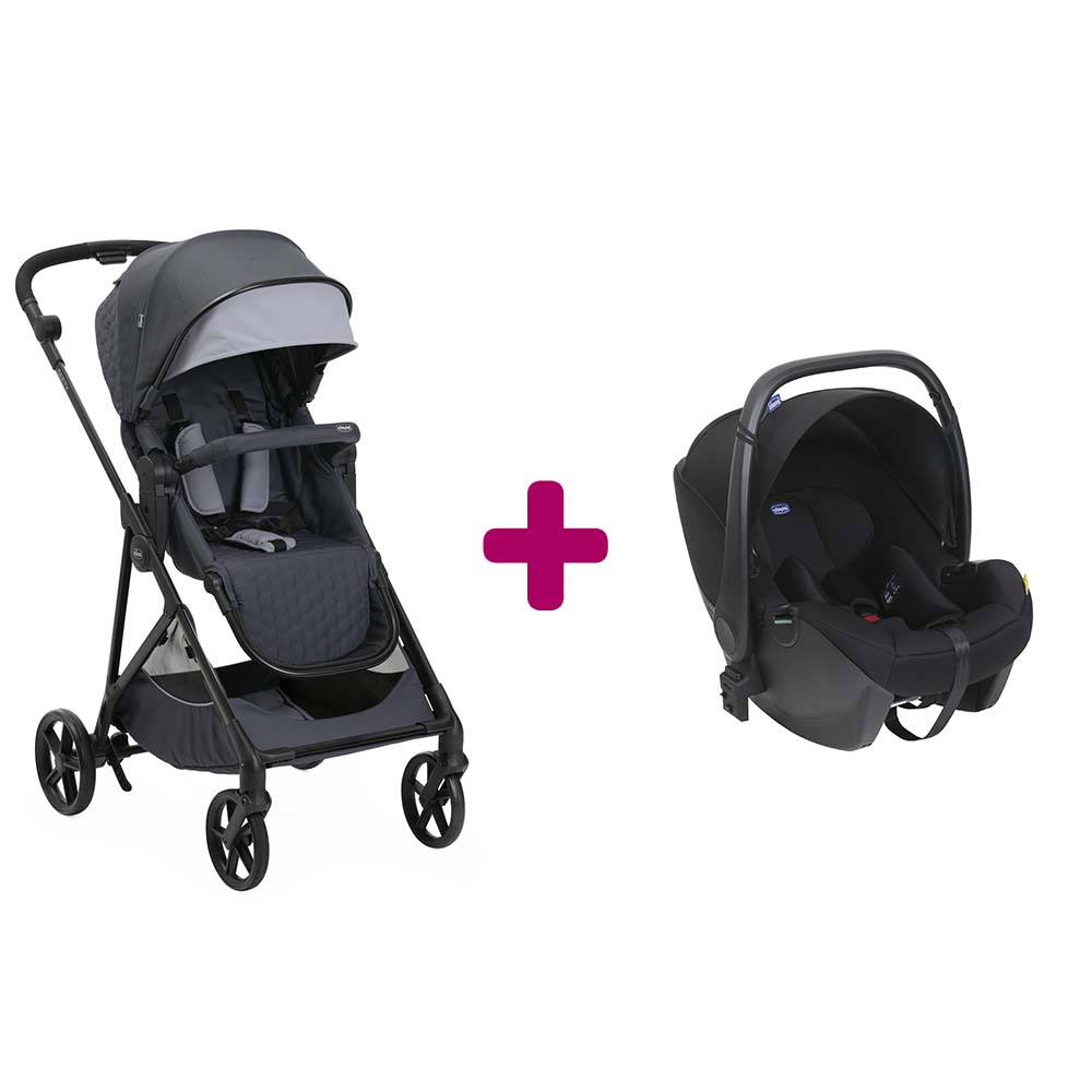 Chicco - Pack poussette Duo Seety Boston grey + coque Kory Essential black  Chicco