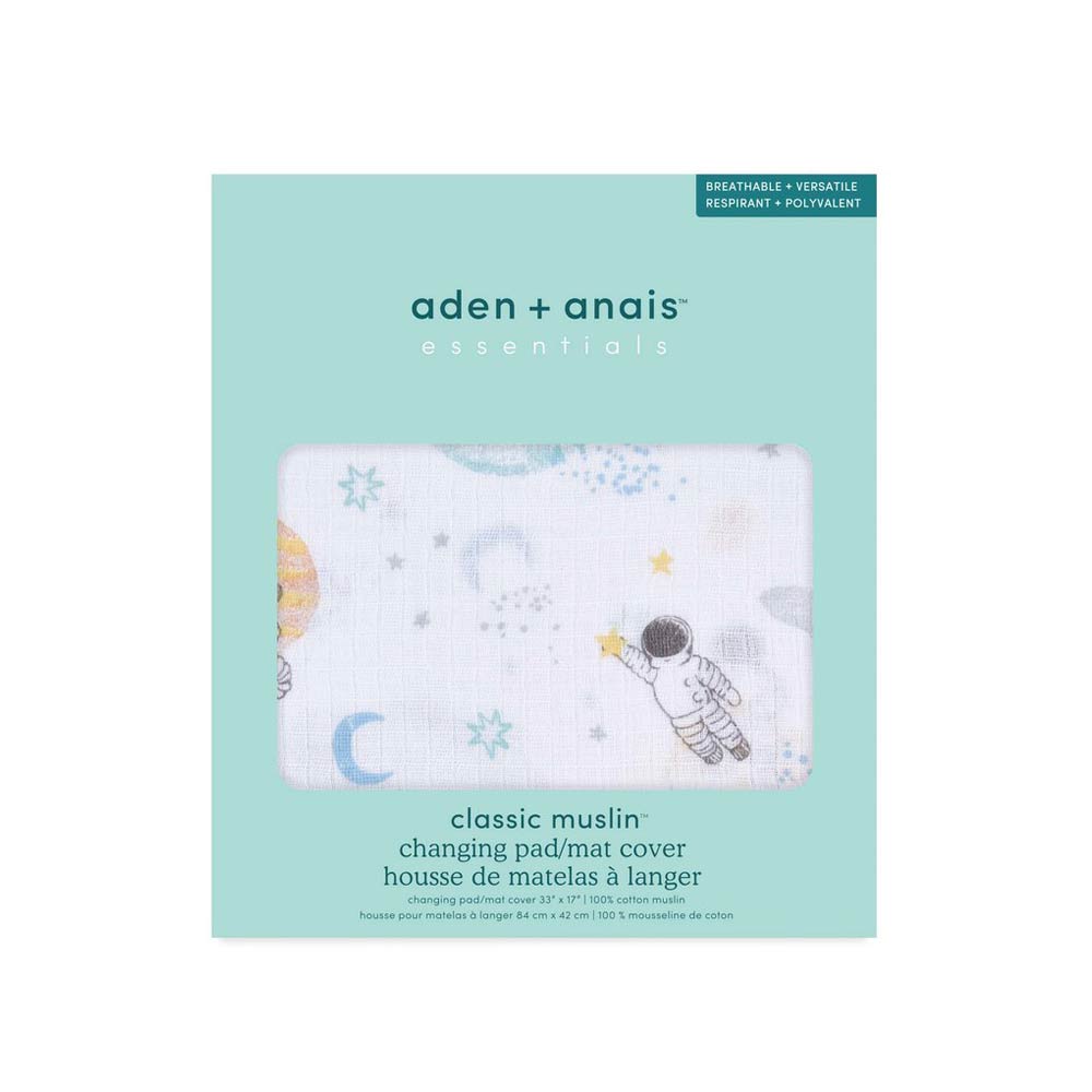 Housse pour matelas à langer en mousseline de coton Essentials BLEU Aden et Anais