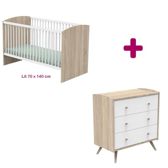 Sauthon Chambre bébé duo Access blanc : lit 70x140, commode   Sauthon Chambre bébé duo Access blanc : lit 70x140, commode