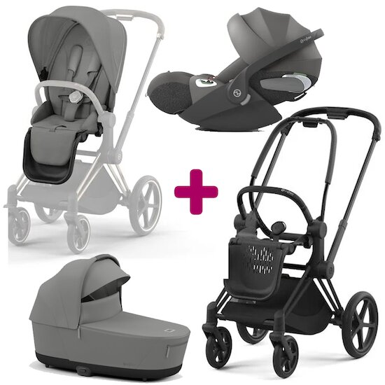 Cybex Pack trio Chassis Priam matt black + Nacelle + Siège + Cloud T i-size Mirage Grey  