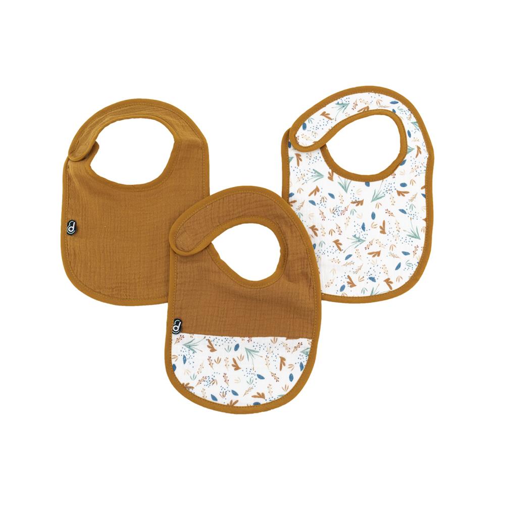 Domiva - Lot de 3 bavoirs mousseline MARRON Domiva