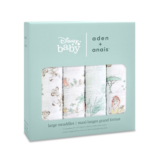 Aden et Anais 4 maxi-langes en mousseline de coton The Lion King 120x120 cm