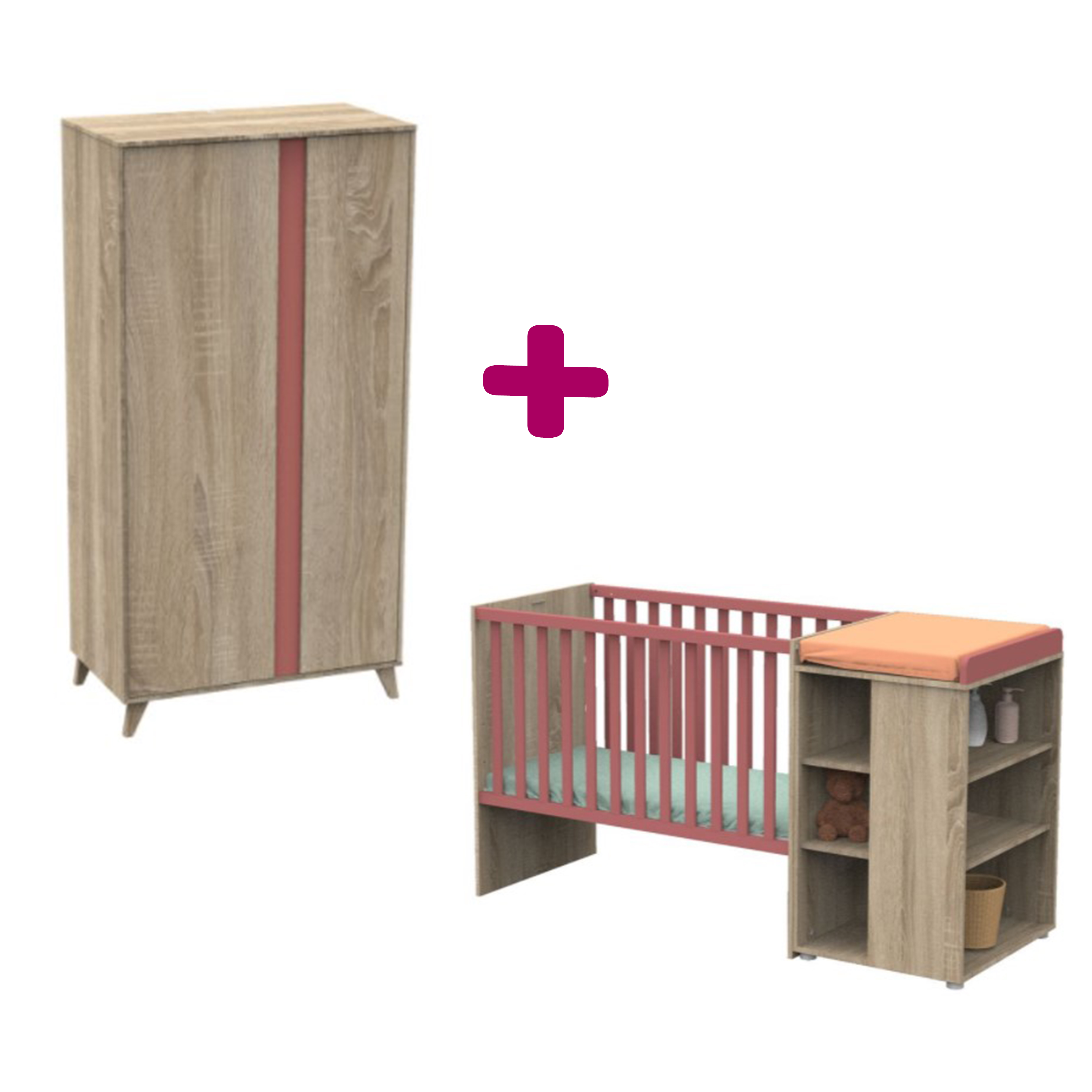 Chambre bébé complète Nova : lit combiné évolutif 60x120, armoire Sauthon