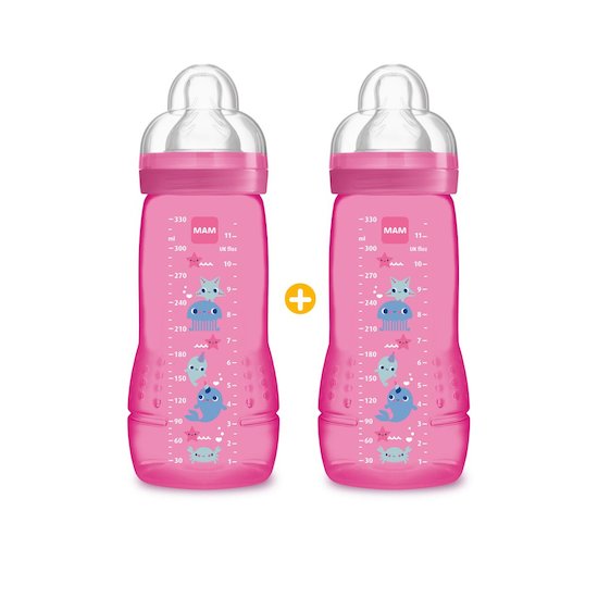 MAM 2 biberons Easy Active 2ème âge Rose 330 ml