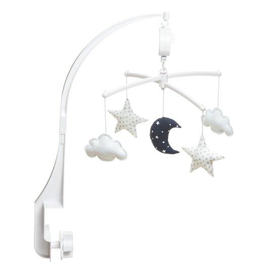 Pouce et Lina Mobile Musical Lune Bleu Marine Blanc  Over the rainbow