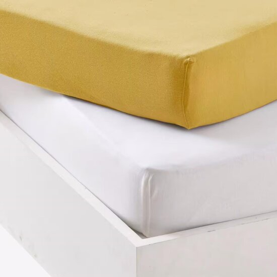 Mon P'tit Dodo Lot 1 Alèse Pu + 1 Drap Housse Blanc/Moutarde  Mon P'tit Dodo Lot 1 Alèse Pu + 1 Drap Housse Blanc/Moutarde
