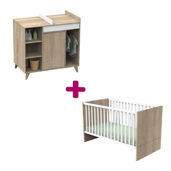 Sauthon Chambre bébé duo Nova : lit 70x140, commode à langer évolutive   Sauthon Chambre bébé duo Nova : lit 70x140, commode à langer évolutive