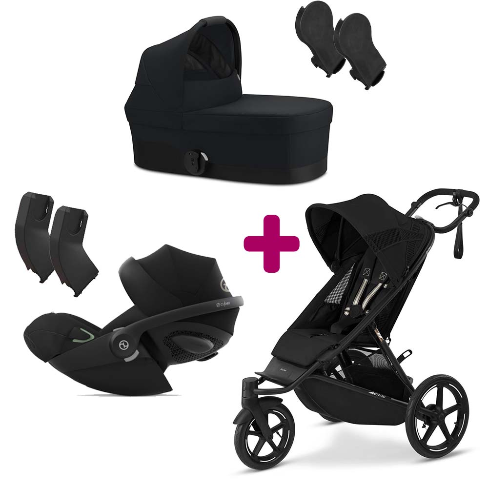 Cybex - Pack Poussette trio Avi Spin Moon Black + adaptateurs coque + adaptateur nacelle Cot S + coque Cloud G Moon Black + Nacelle Cot S Magic Black  Cybex