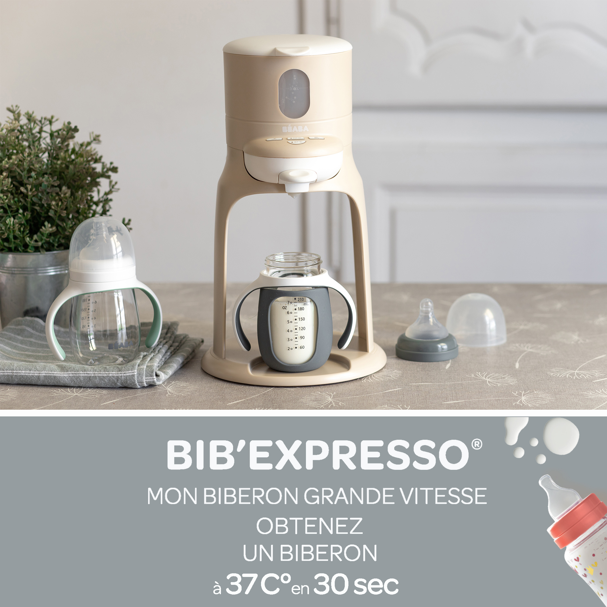 Pack chauffe-biberon Béaba Bib'Expresso® Gris et boîte doseuse