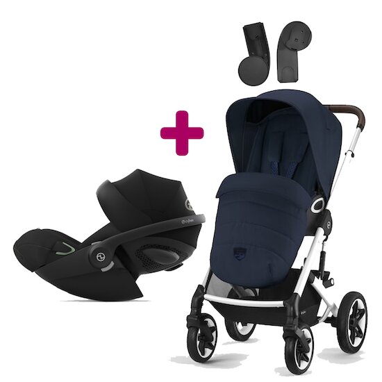 Cybex Pack Poussette Duo Talos S Lux 2023 Silver ocean blue + adaptateurs + Coque Cloud G i-Size Moon Black  