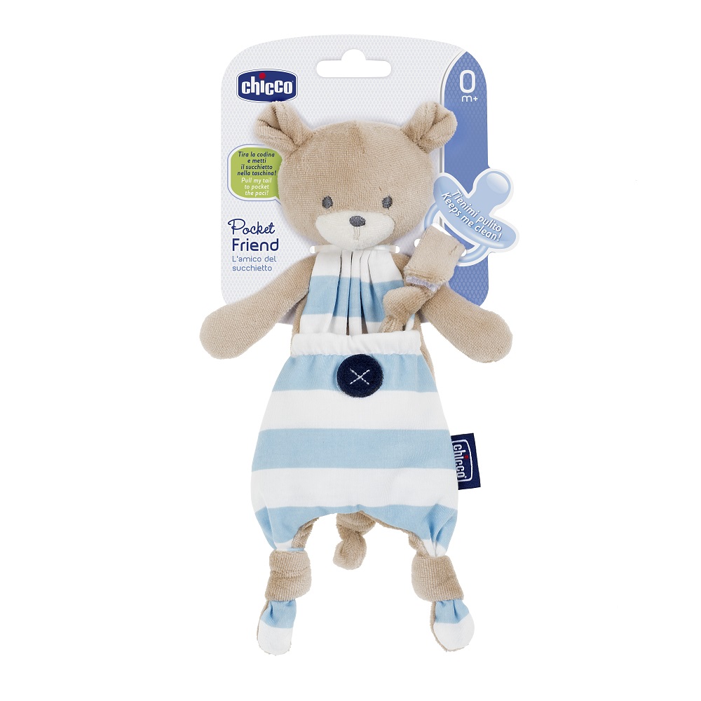 Doudou attache-sucette Pocket Friend BLEU Chicco