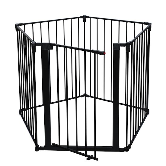 Nordlinger Barrière pare feu 5 pans métal laqué avec portillon Noir  58x75 cm