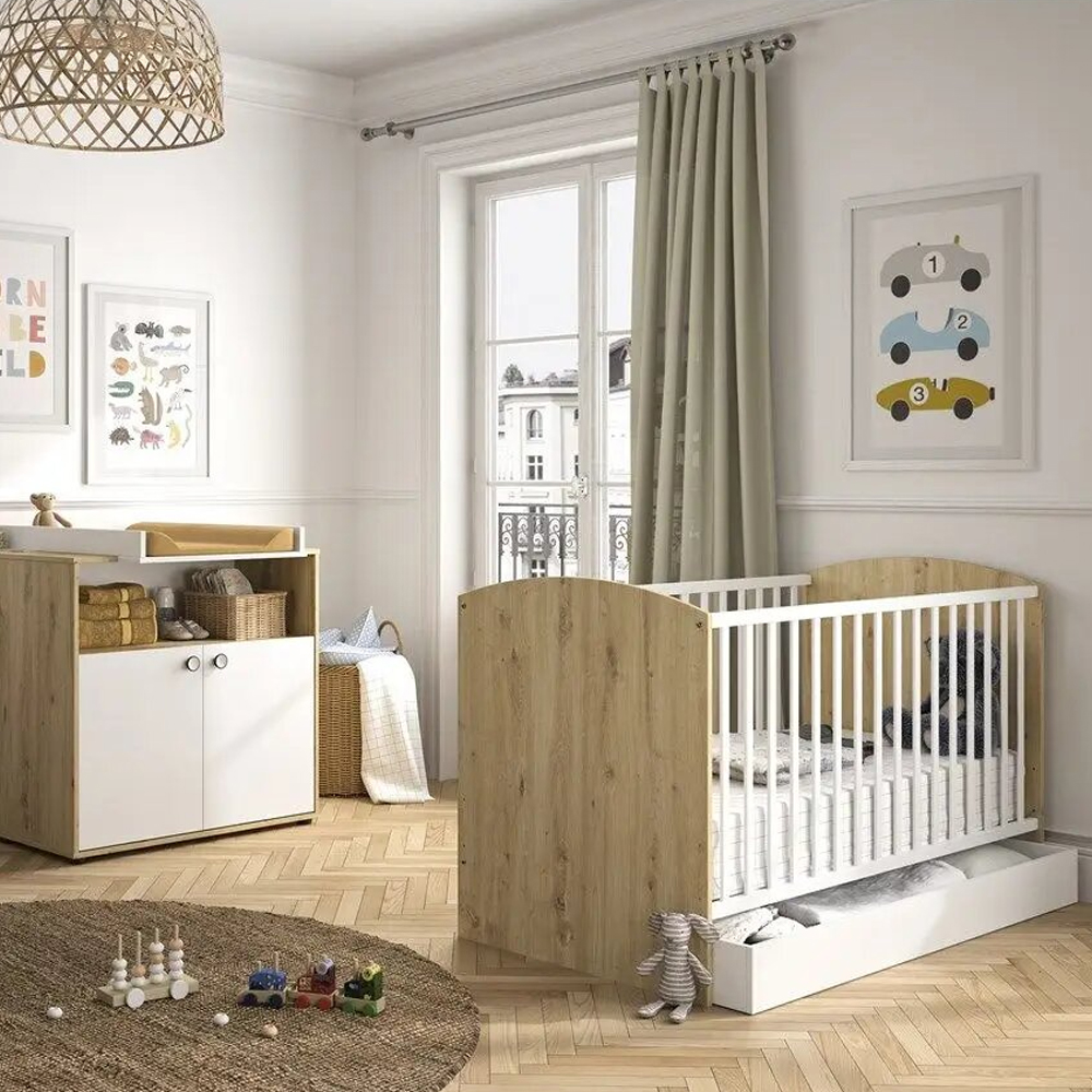 Chambre duo Arthur : Lit 60x120 + commode BLANC Galipette