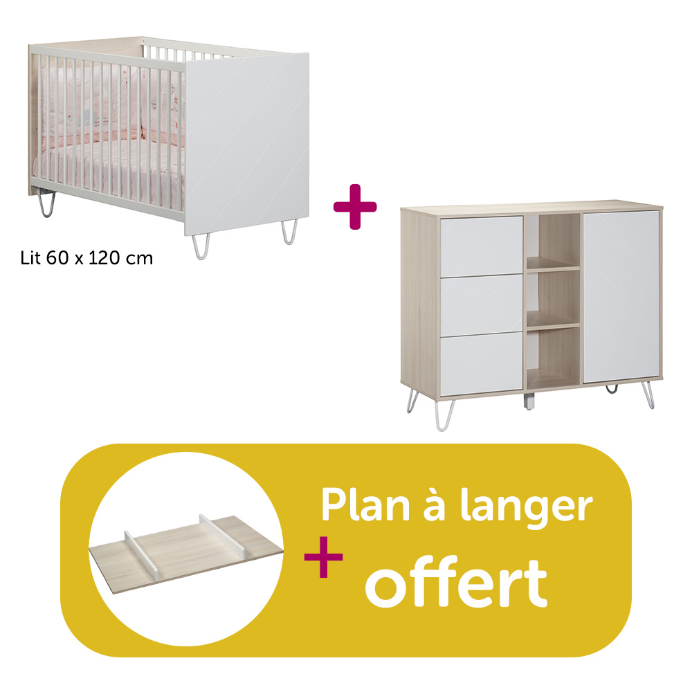Sauthon - Chambre Duo Happy : lit 60x120, commode, plan offert  Sauthon