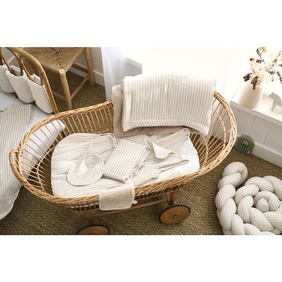 BB&Co Lot de 2 bavoirs naissance rayé Soft Stripes Écru/ Galet 