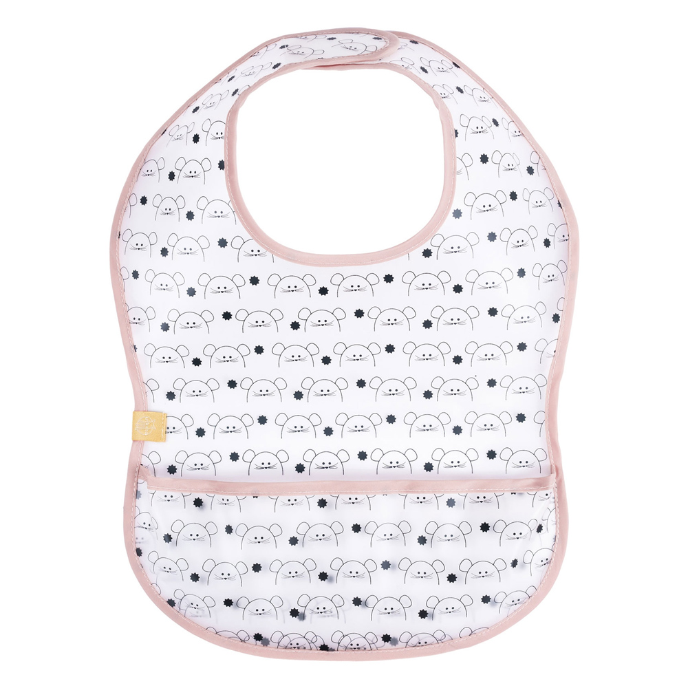 Bavoir plastifié avec poche ramasse miettes Little Chums Souris ROSE Lässig