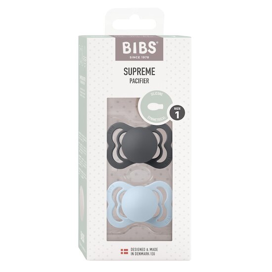 BIBS Tétines Supreme 2 Pack Silicone Iron/Baby Blue 