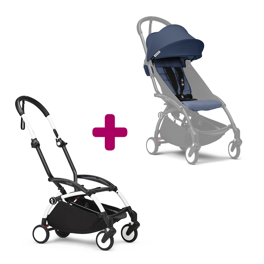 Stokke - Pack chassis poussette YOYO³ Blanc + pack 6+ YOYO³ Bleu Air France  Stokke