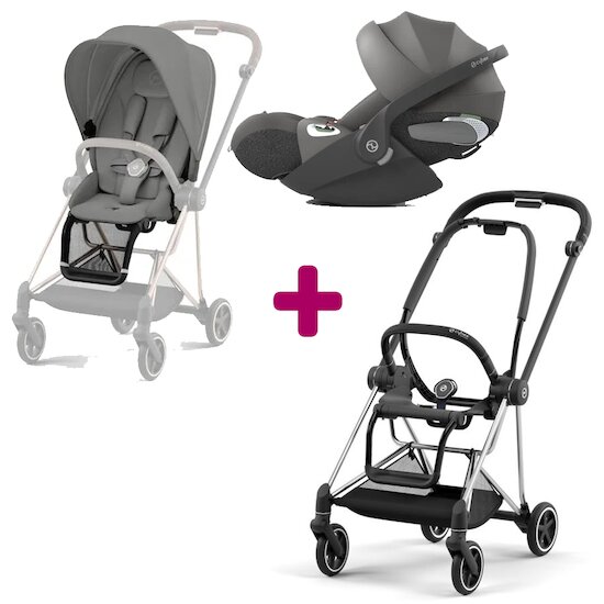 Cybex Pack duo Châssis poussette Mios chrome black +Siège + Cloud T i-size Mirage Grey  