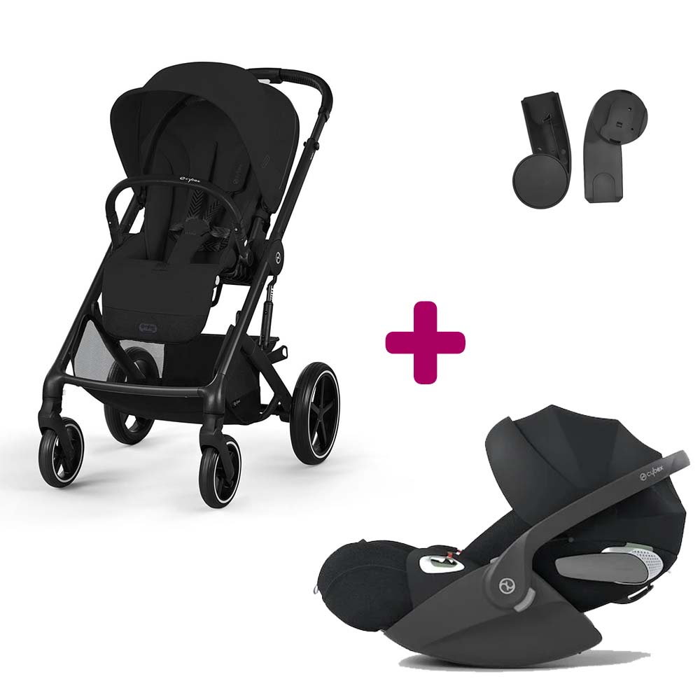 Pack Poussette Duo Balios Moon Black + adaptateurs coque + coque Cloud T tissu plus sepia black  Cybex