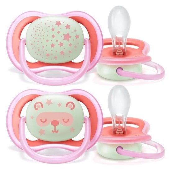 Philips Avent 2 sucettes nuit Ultra air Rose-Blanc 6-18 mois