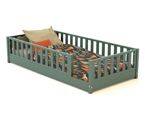 Jurababy Lit au sol enfant en bois Sonho Vert Sauvage 90x190 cm