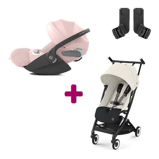 Cybex Pack Poussette Duo Libelle Candy Pink + adaptateurs + Coque Auto Cloud T i-Size Tissu Plus Peach Pink  