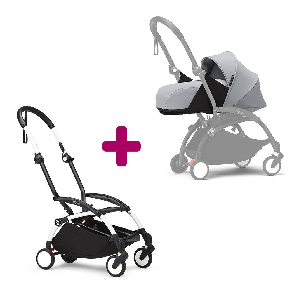 Stokke - Pack chassis poussette YOYO³ Blanc + pack nouveau-né 0+ YOYO³ Stone  Stokke