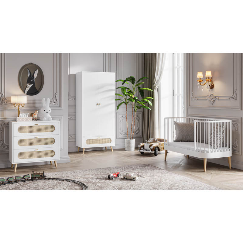 Chambre bébé complète Canne Paris : lit transformable 70x140, commode, armoire Vox
