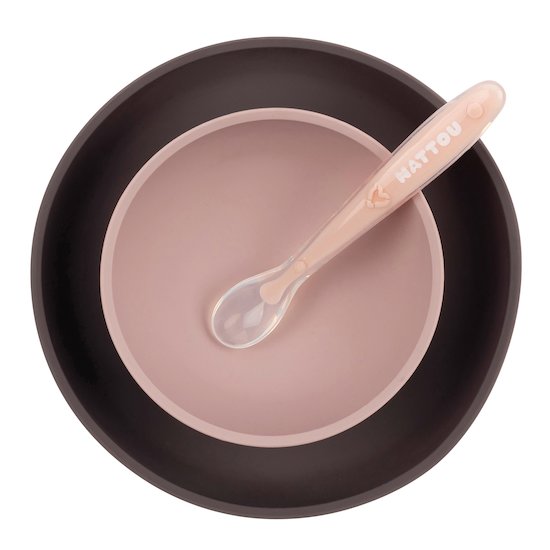 Nattou Coffret de repas silicone 3 pièces Rose/Gris  Nattou Coffret de repas silicone 3 pièces Rose/Gris