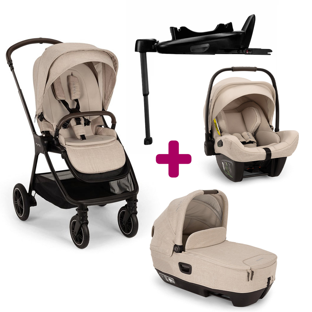 Nuna - Pack Poussette trio Triv Next Biscotti + Nacelle Cari Next Biscotti + coque Pipa next Biscotti + base next  Nuna