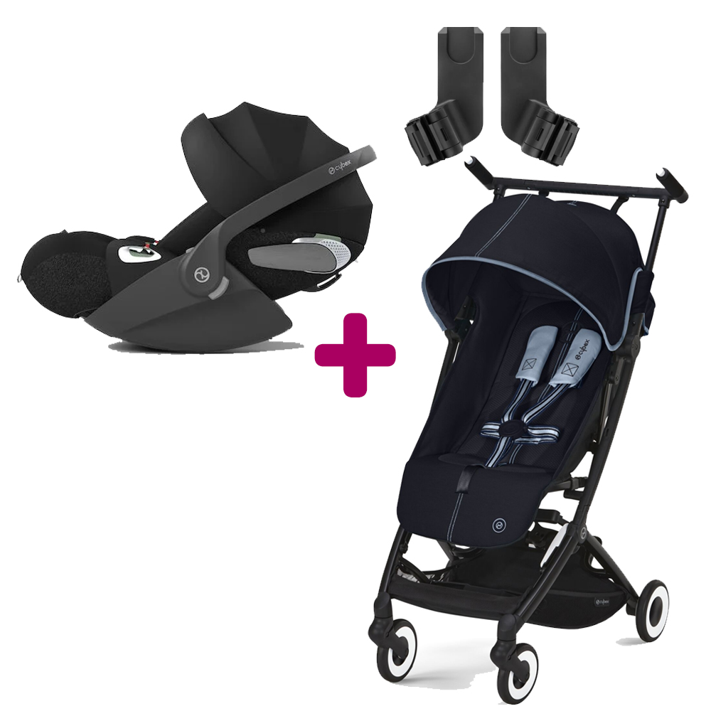 Pack Poussette duo Libelle Ocean Blue + Coque Cloud T i-Size Sepia Black + adaptateurs coque Cybex