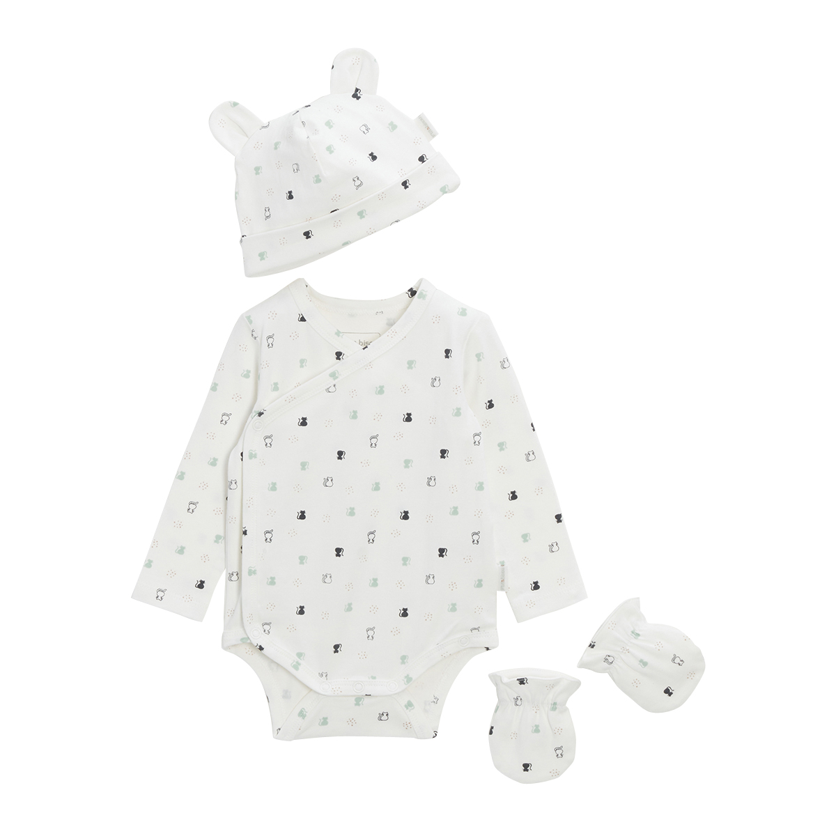 P’tit bisou - Body + Bonnet + Moufles Mon Trousseau Chaton BLANC P’tit bisou