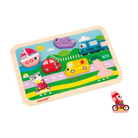 Janod Puzzle Chunky les véhicules Multicolore 